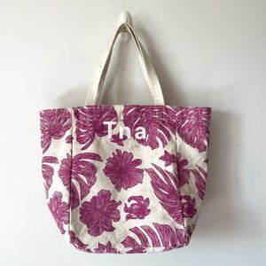 Aritzia TNA  Floral Canvas Cotton Tote Bag Cream Purple